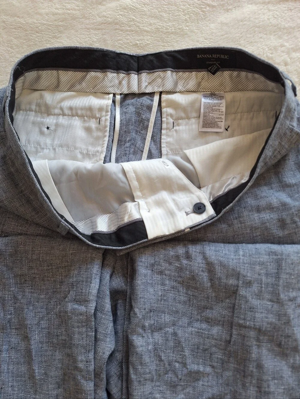 Banana Republic Linen Cotton Standard Fit Pants Grey Blue Mens 34x30 Hem 28”